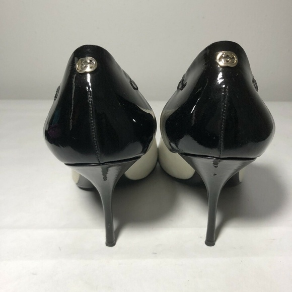 Gucci Peep Toe Black White Suede Bacall 10.5 - Picture 2 of 8